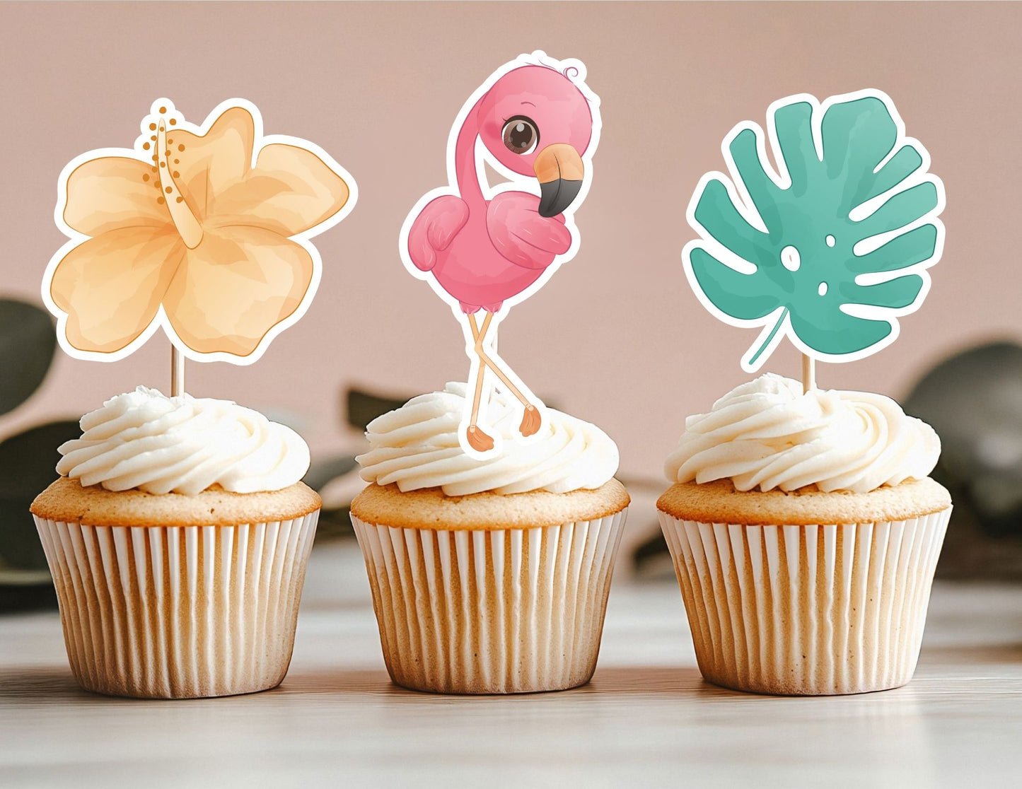 Flamingo Cupcake Toppers, Pink Flamingo Party Decoration, Bird Toppers