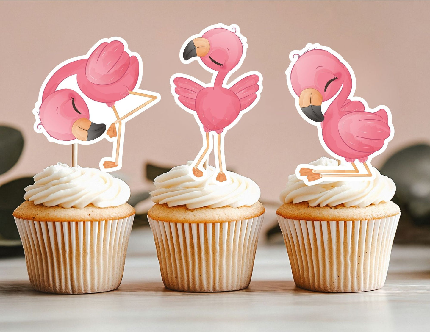 Flamingo Cupcake Toppers, Pink Flamingo Party Decoration, Bird Toppers