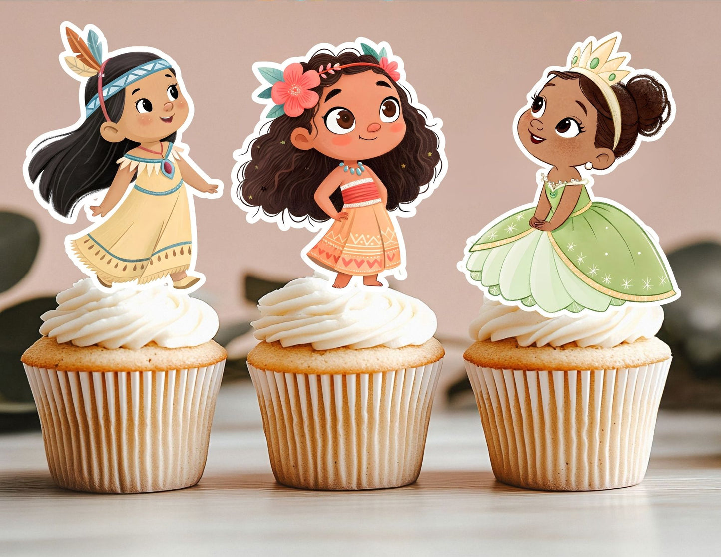 Cute Birthday Princess Cupcake Toppers, Girls Toppers, Princesses Party Toppers