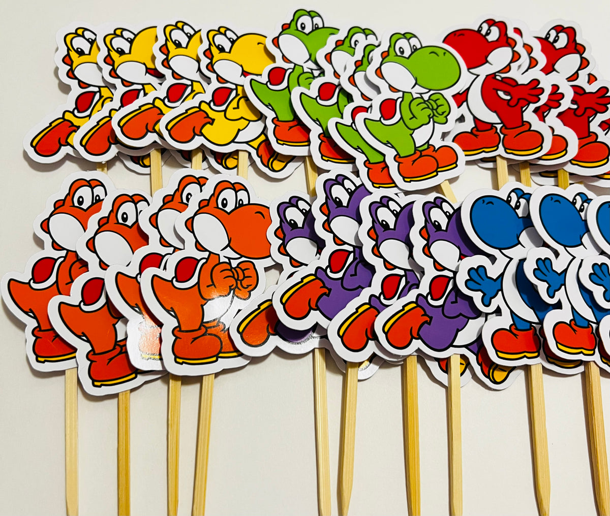 Customized Rainbow Dinosaur Cupcake Toppers, Multi Coloured Dino Toppers